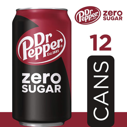 Dr Pepper Zero Sugar Soda – Game Day Sharing Gift for Football Watch Parties and Backyard BBQs, 12 fl oz, Pack of 12