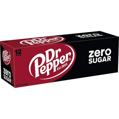 Dr Pepper Zero Sugar Soda – Game Day Sharing Gift for Football Watch Parties and Backyard BBQs, 12 fl oz, Pack of 12