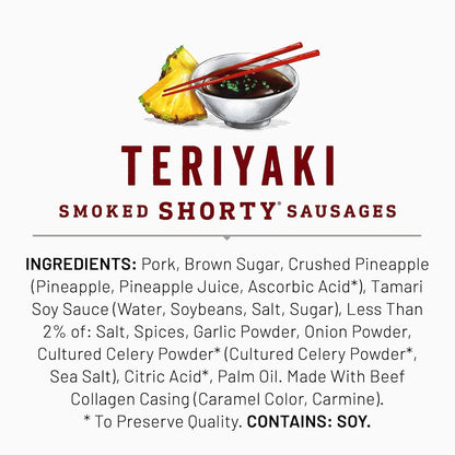 Duke's Pork Teriyaki Smoked Shorty Sausages – Soft and Easy-to-Chew Protein Bite for Sensitive Diets, 5 oz