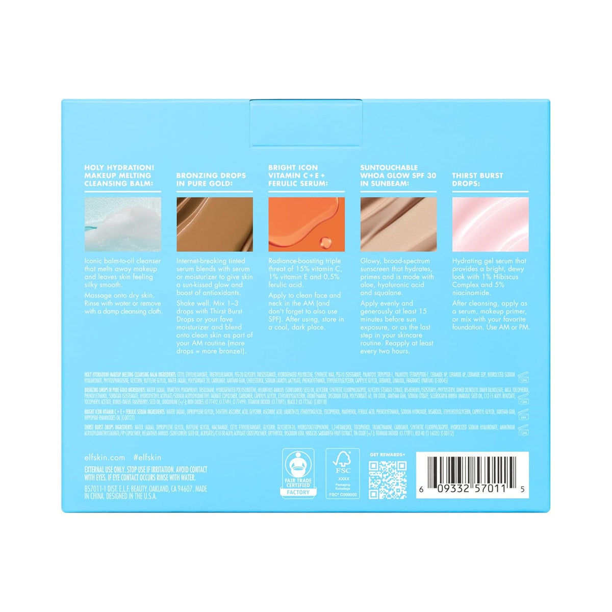 e.l.f. SKIN Five-Piece Travel Kit – Commuter & Gym Bag Skincare, Mini Cleanser, Brightening Serum & Broad-Spectrum SPF