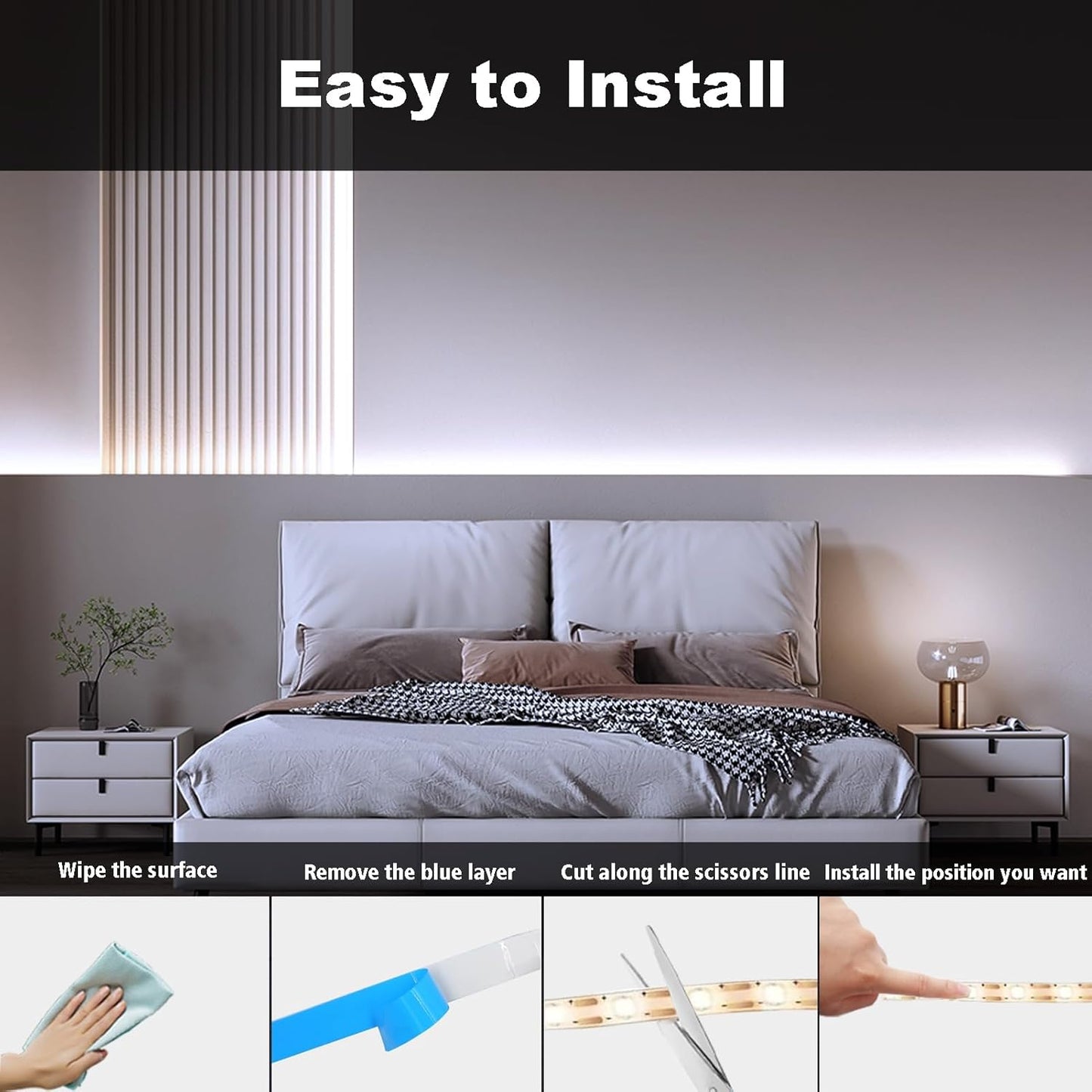 echosari Cuttable LED Strip Lights – Creative Birthday Gift for Mom and Women, Bedroom Accent 9.8ft 2-Pack Cool White