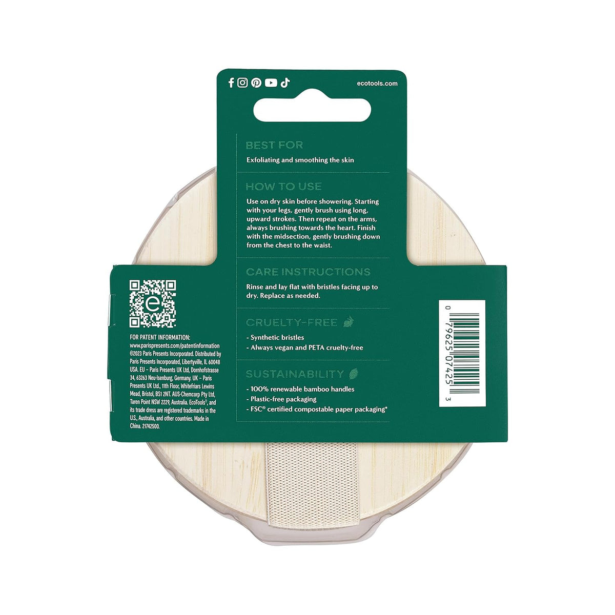 EcoTools Dry Body Brush – Housewarming Gift for Wellness Lovers, Sustainable Bamboo Exfoliating Brush with Compostable Packaging