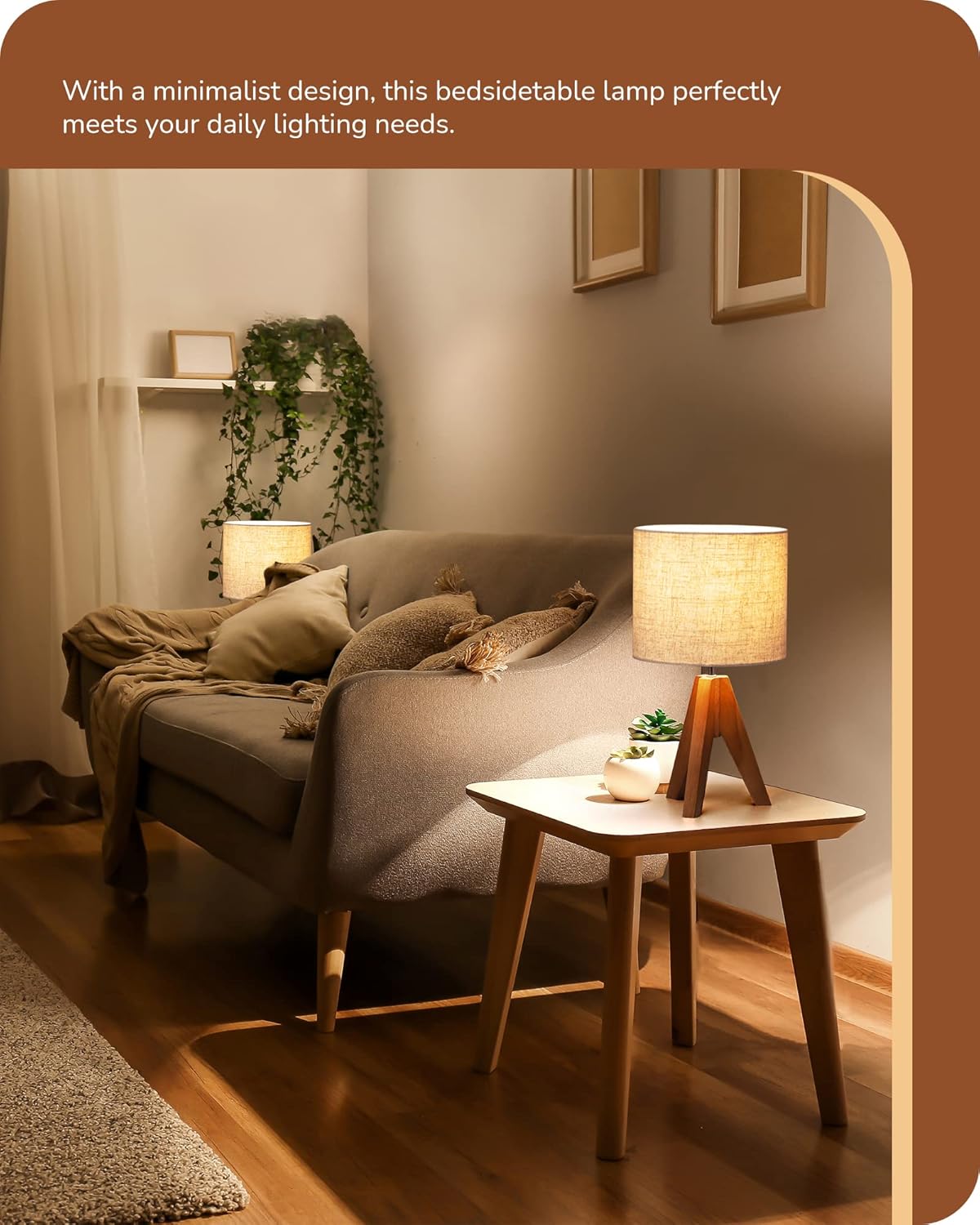 EDISHINE Compact Linen Shade Lamp – Simple Wooden Tripod Lamp for Uncluttered Bedrooms