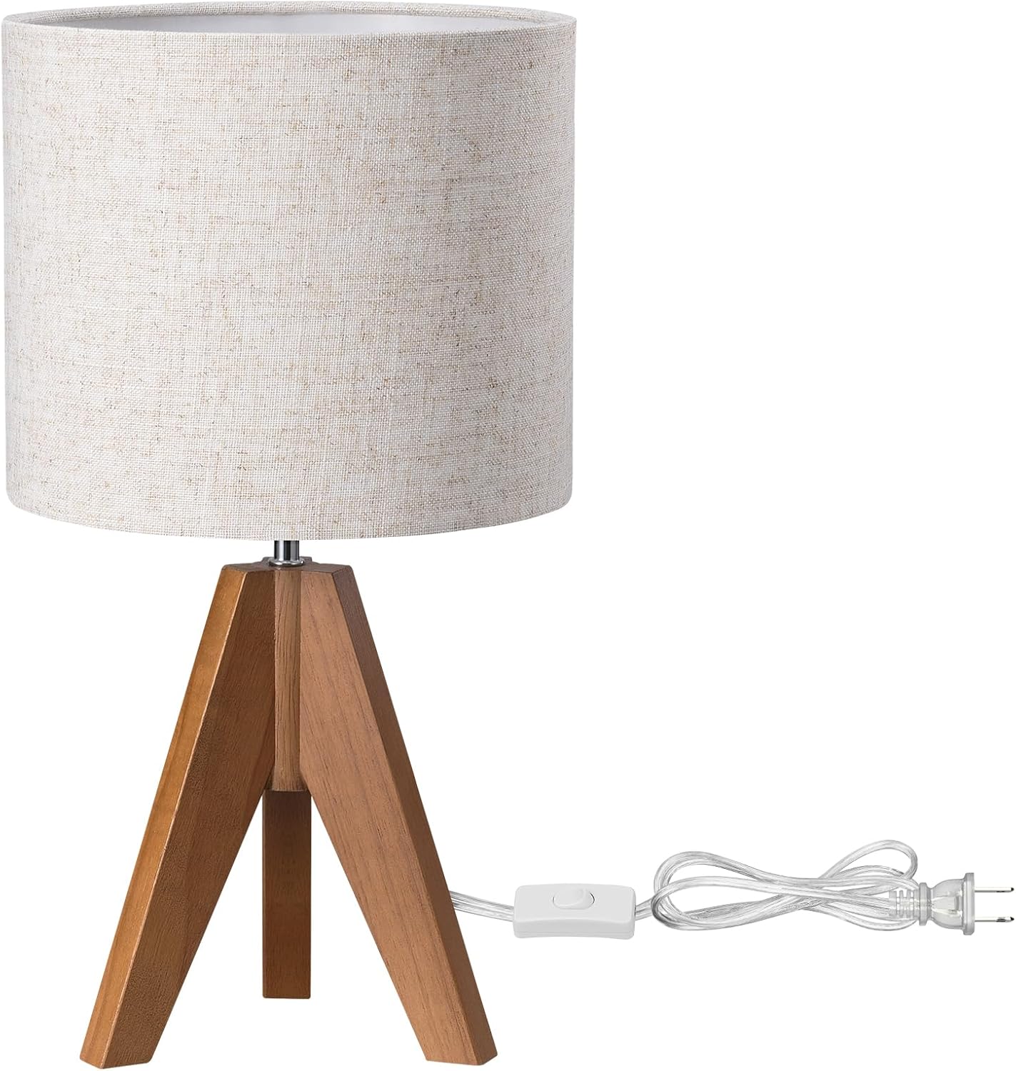 EDISHINE Compact Linen Shade Lamp – Simple Wooden Tripod Lamp for Uncluttered Bedrooms