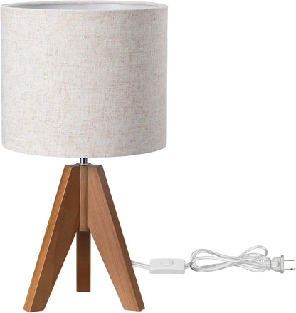 EDISHINE Compact Linen Shade Lamp – Simple Wooden Tripod Lamp for Uncluttered Bedrooms