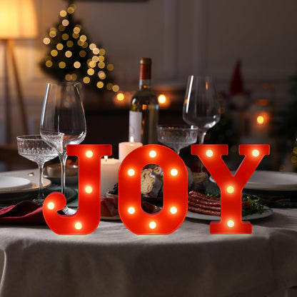 EDYCON Battery Operated Light Up Letters – Festive Holiday Centerpiece for Dining Room Buffet and Entryway