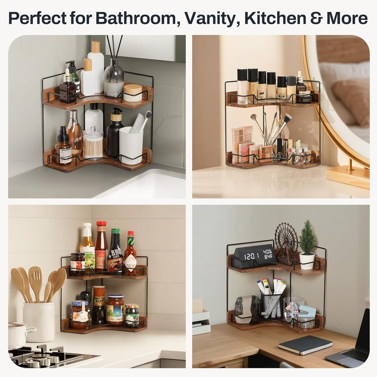 Efficient Corner Organizer for Small Home Office, Wood Desk Supply Display