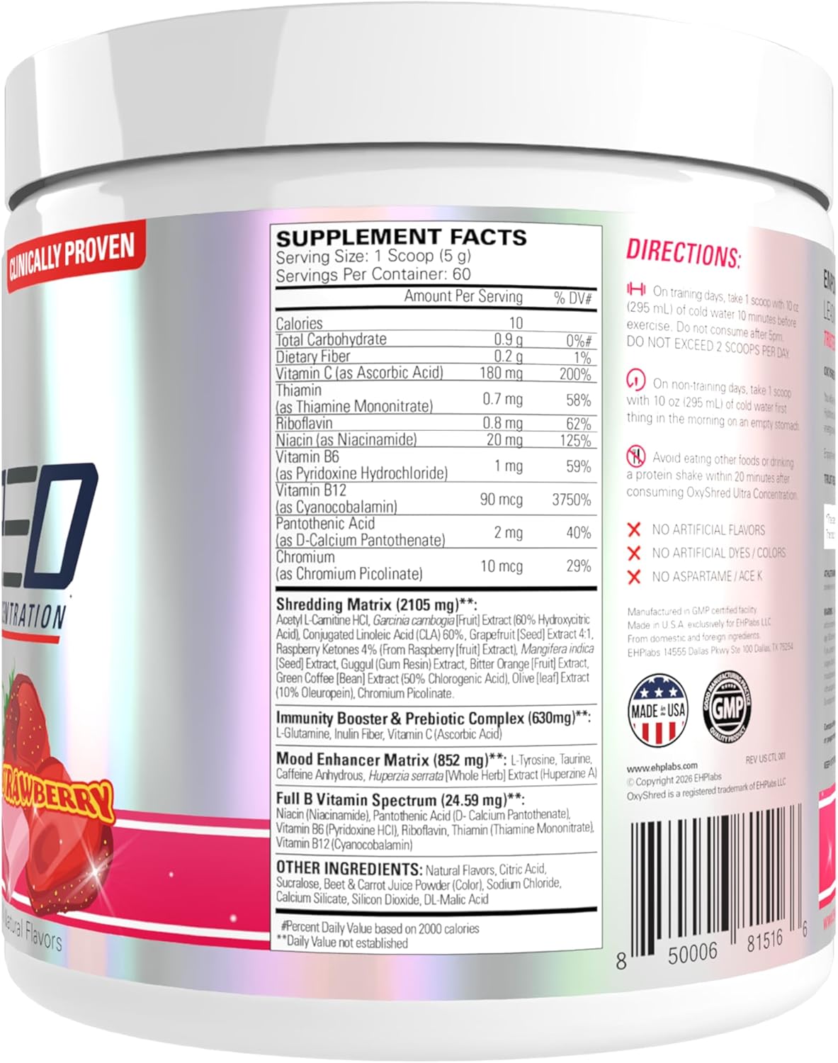 EHP Labs OxyShred Pre Workout Powder – Outdoor Gym and Park Training Fuel with Acetyl L-Carnitine, 9.5 oz