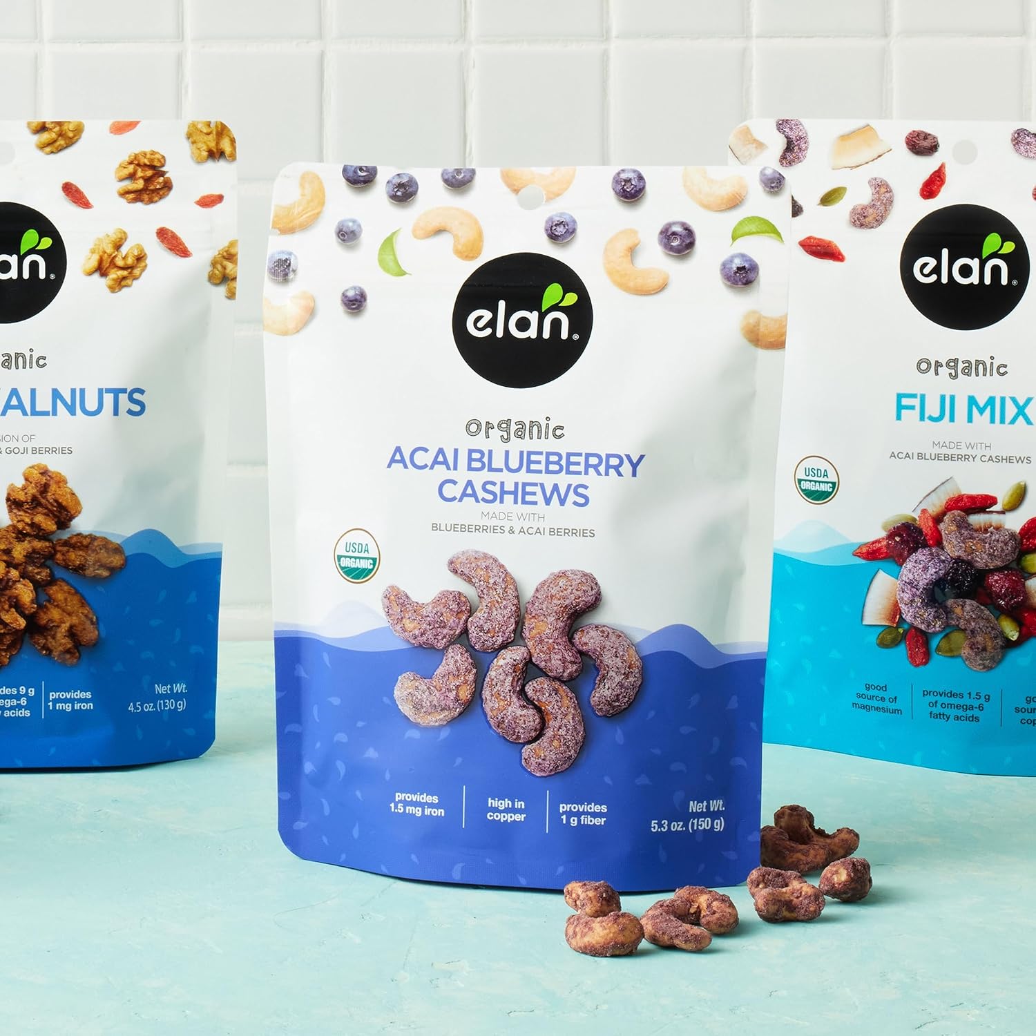Elan Organic Acai Blueberry Cashews – Road Trip Car Cup Holder Snack That Beats Candy, 5.3 oz Non-GMO Vegan Superfood