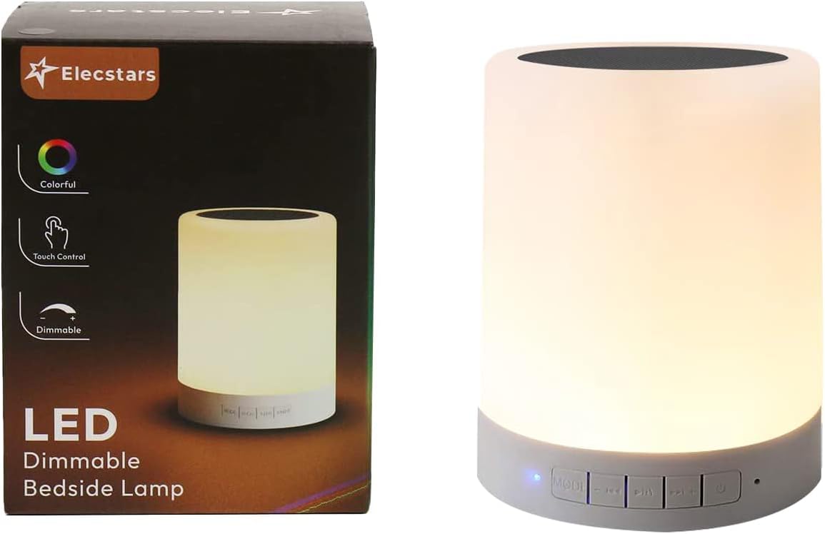 Elecstars Color-Changing Table Lamp for Cozy Living Room Aesthetic - Dimmable Touch Lamp with Hidden Bluetooth Speaker for Stylish Homes