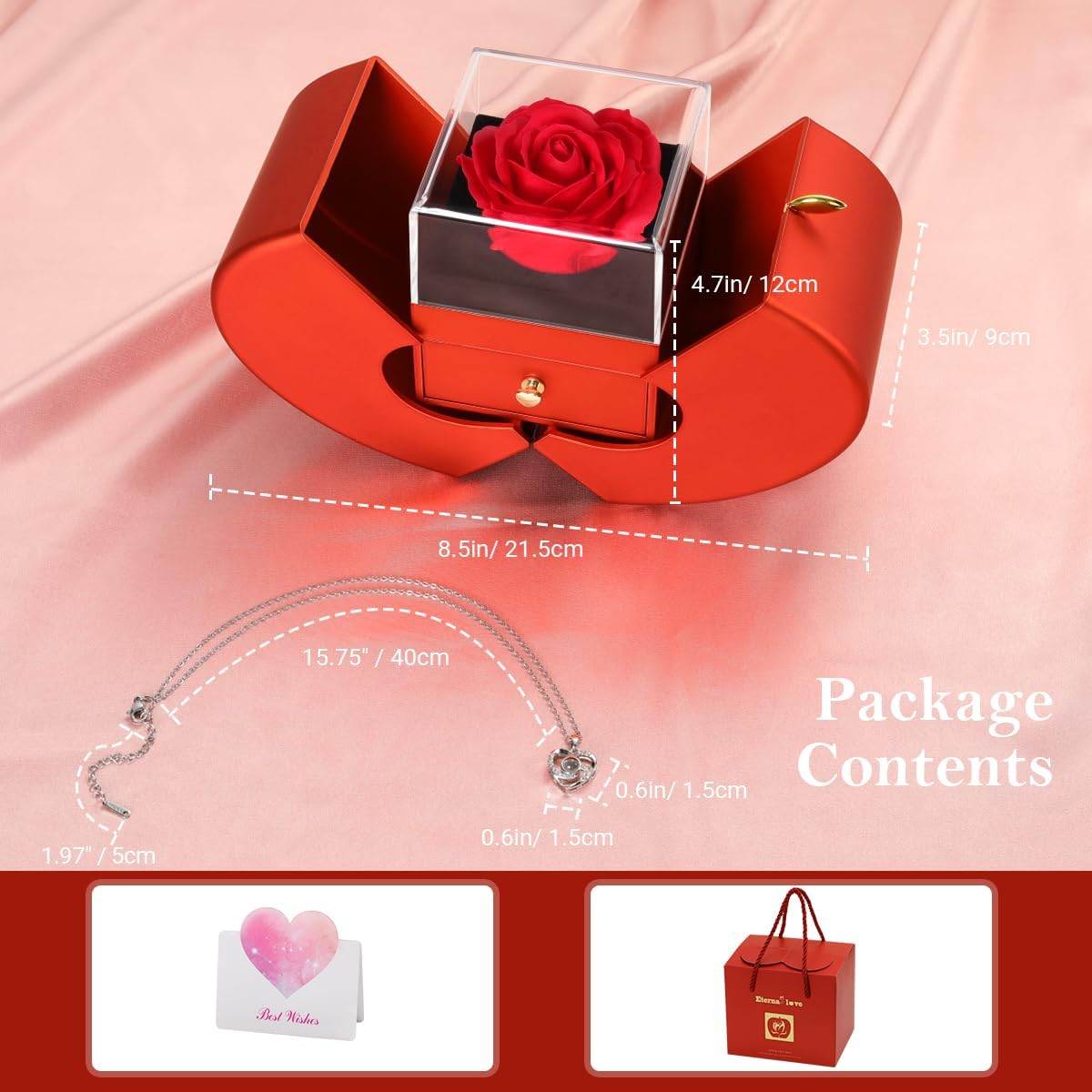 Emibele Allergy-Free Preserved Rose and Heart Charm – Peaceful Spa Corner and Mindfulness Space Companion