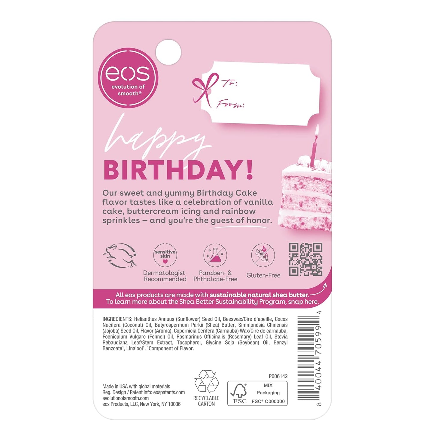 eos Natural Birthday Cake Lip Balm – Effortless On-the-Go Lip Hydration in a Minimalist Sphere, Hypoallergenic Care