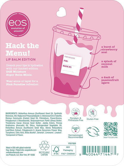 eos Pink Paradise Super Balm Minis – Parent-Approved Beauty Set for Dorm Room & Backpack, Sensitive Skin Formula