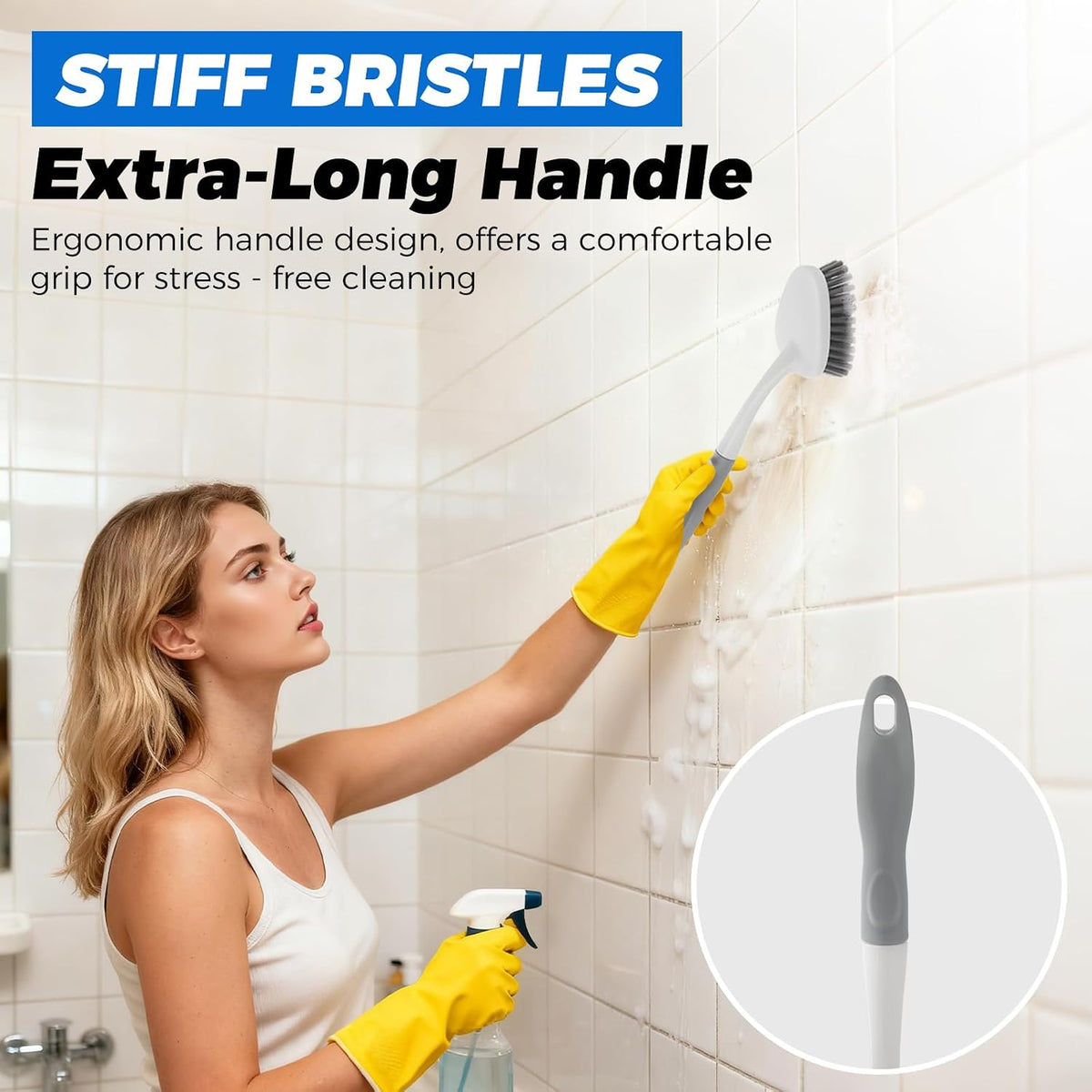 ergonomic comfortable grip handle for extended scrubbing sessions