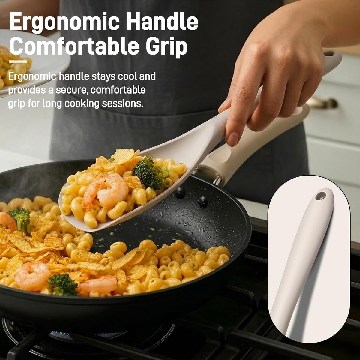 ergonomic handle designed to stay cool and provide secure grip during use