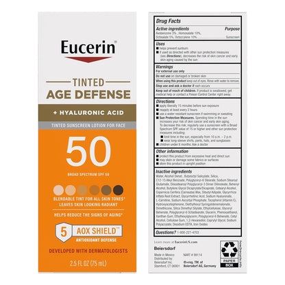 Eucerin Sun Tinted Age Defense Face Sunscreen Lotion SPF 50 – Streamlined Skincare for a Clutter-Free Vanity