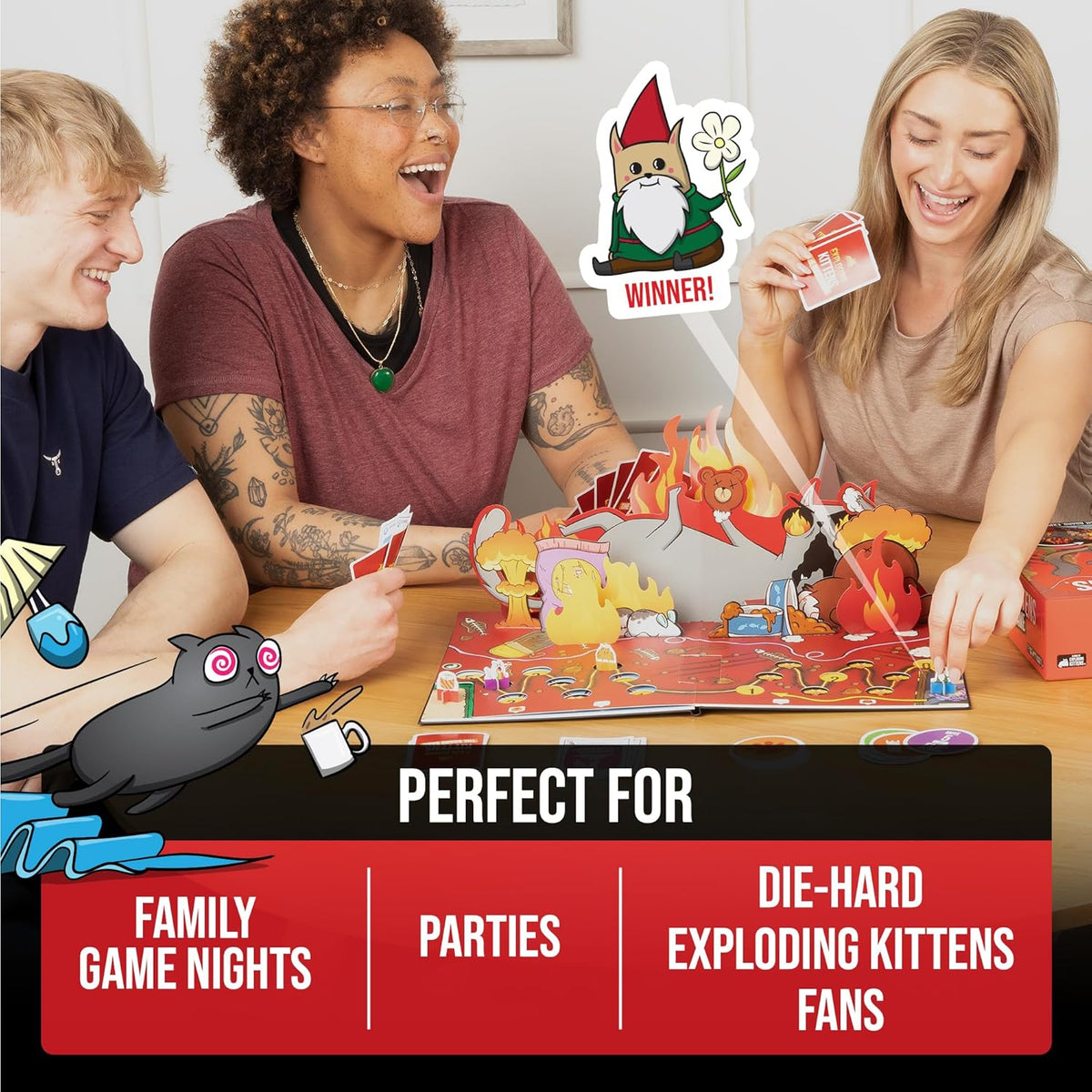 Exploding Kittens: The Board Game – Bonding Mindfulness Game for Couples and Roommates, Replayable Pop-Up Party Board