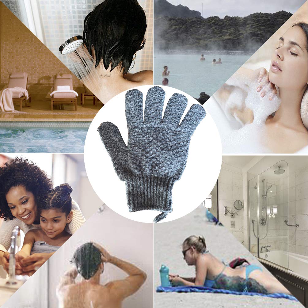 extended length and width, 10% larger than standard exfoliating gloves