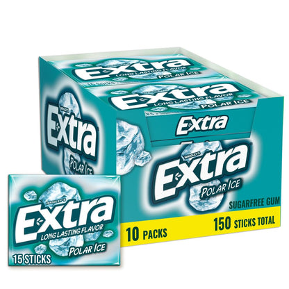 EXTRA Polar Ice Chewing Gum Packs, Sugar Free Gum in Bulk for Fresh Breath, 15 Sticks