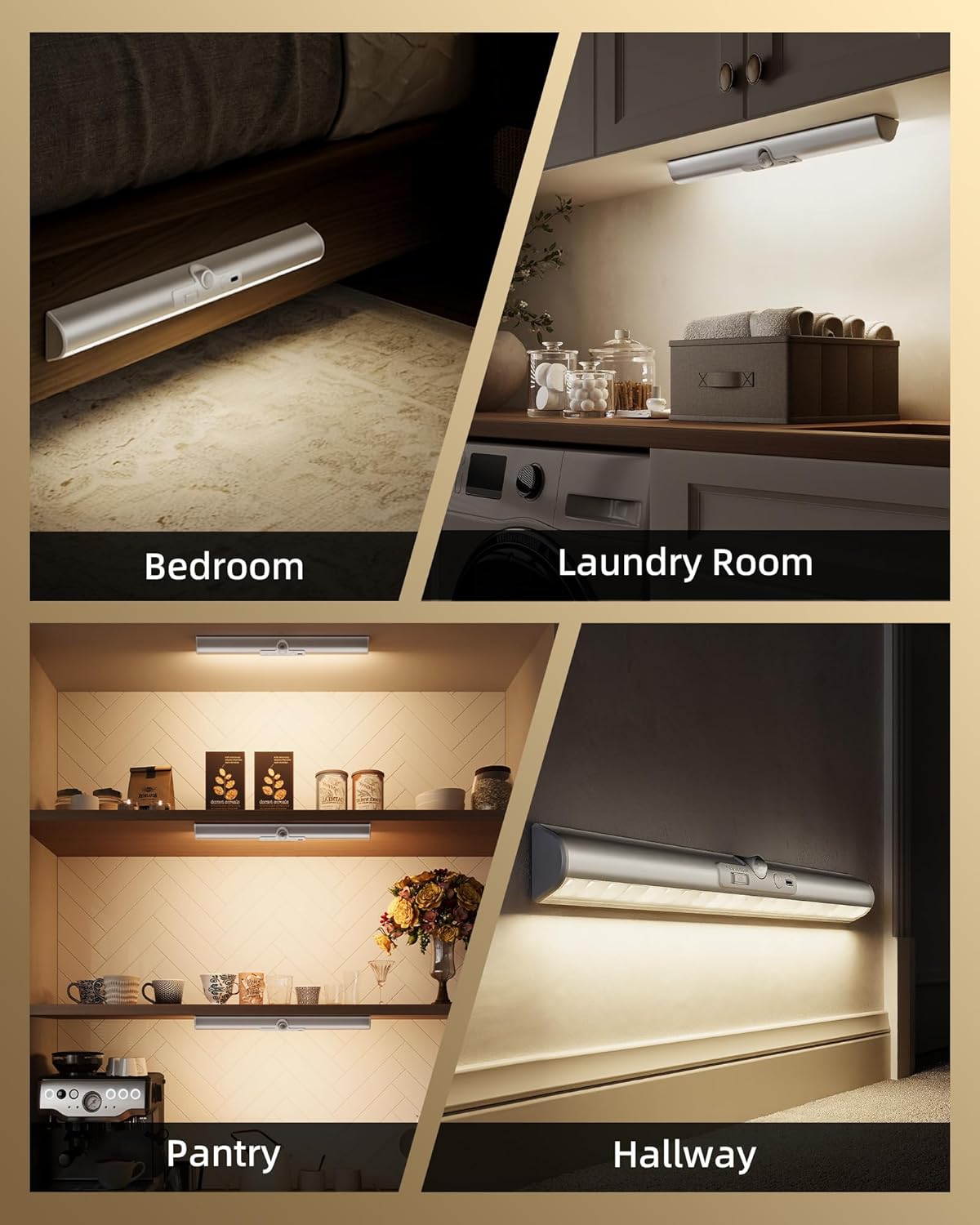 EZVALO Rechargeable LED Cabinet Lights, 2 Pack — Hands-Free Auto Sensor Light for Pantry and Laundry Workflow
