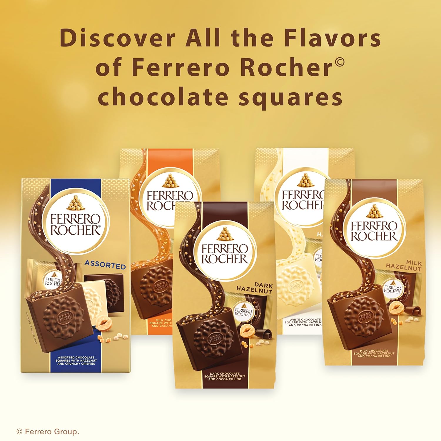 Ferrero Rocher Chocolate Hazelnut Squares – Stocking Stuffer and Holiday Gift for Mom, Resealable Gold Presentation Bag