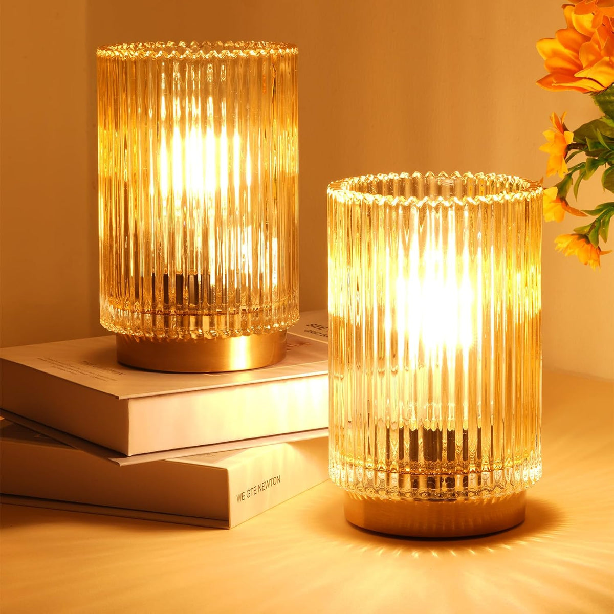 Fire-Free Fluted Glass Lamp with Flicker-Free Warm Light for Clean Air and Peaceful Bedside Use