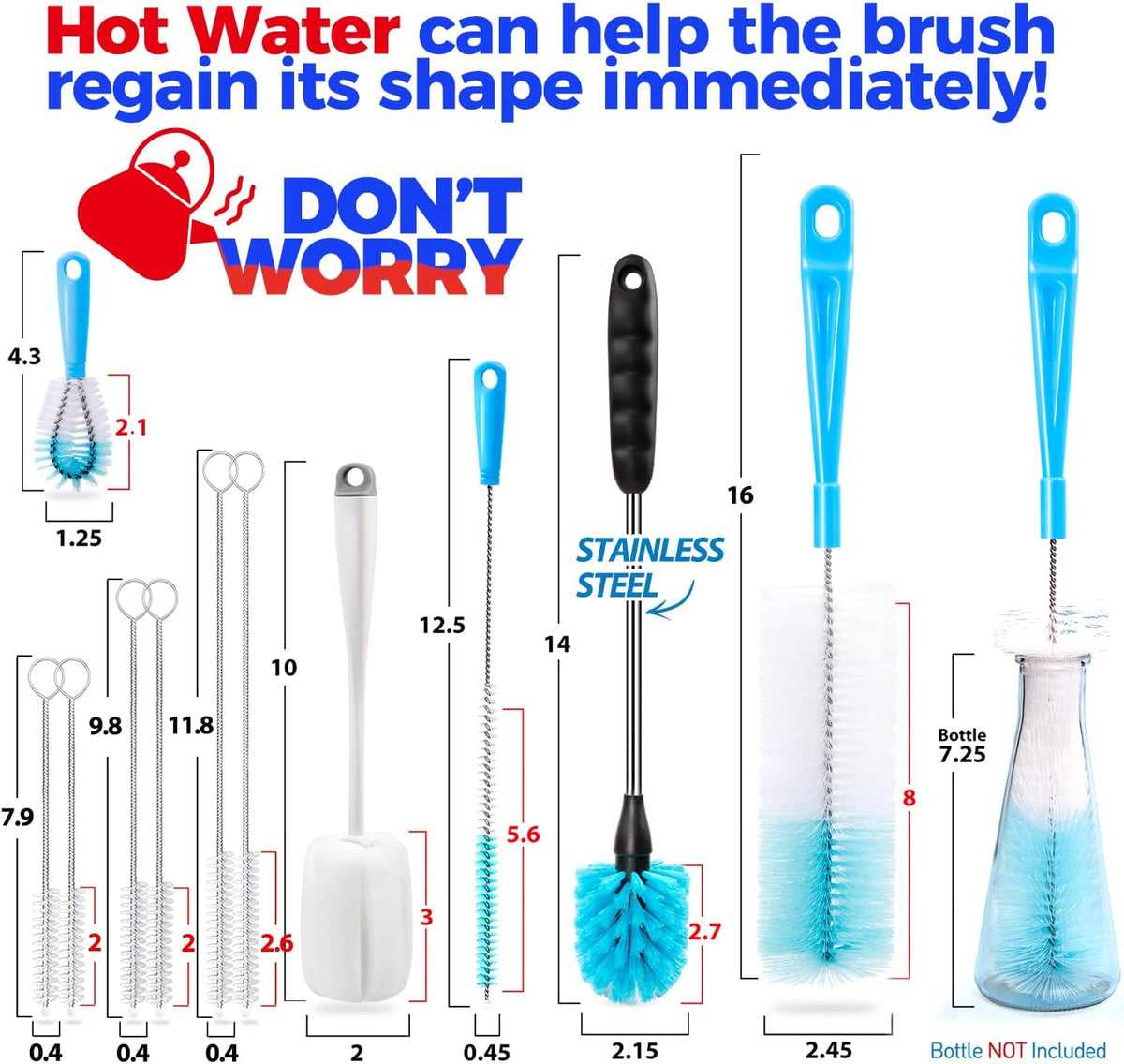 firm plastic handle with hangable loop for drying and storage