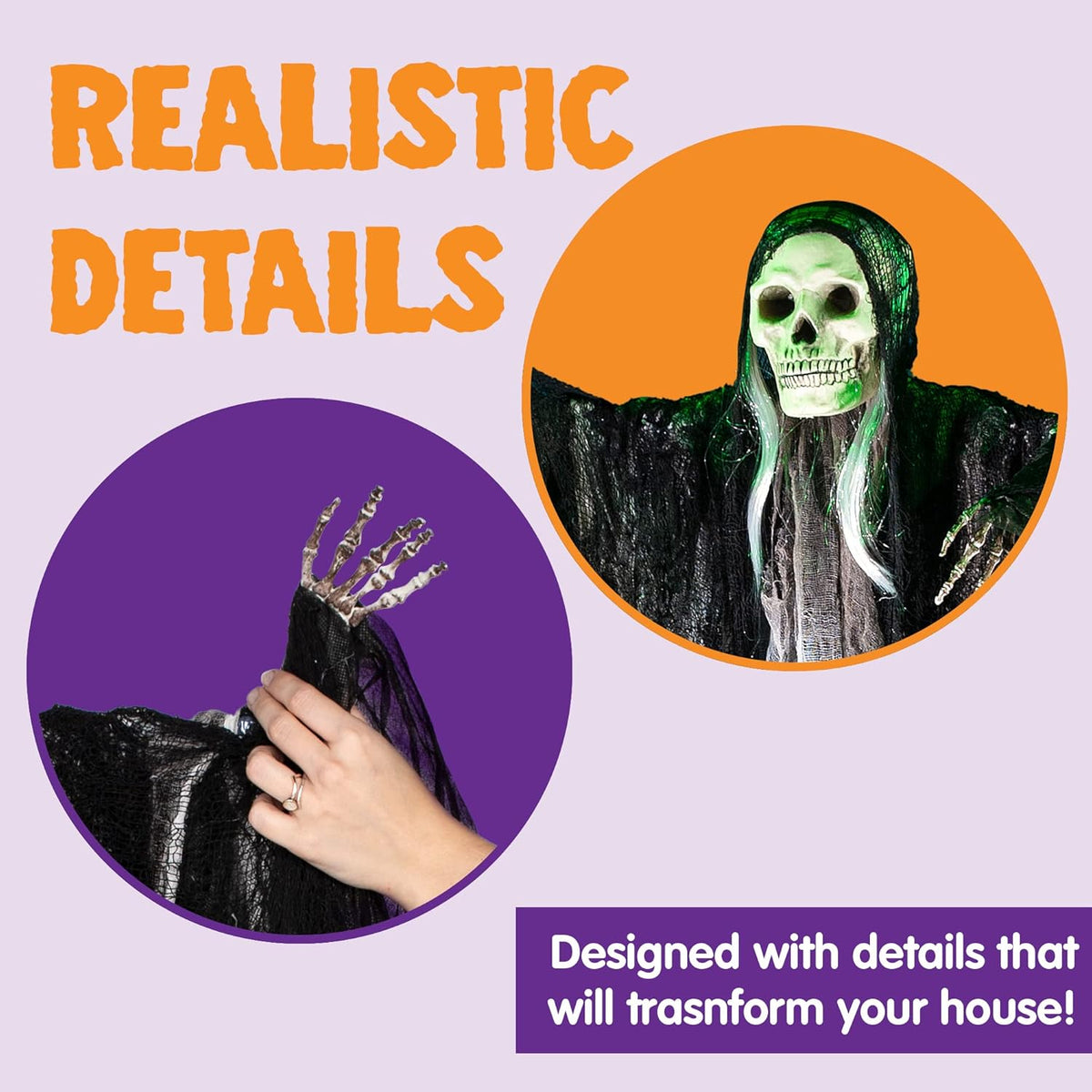 flowing fabric robes with creepy skull heads, white hair, and skeletal hands