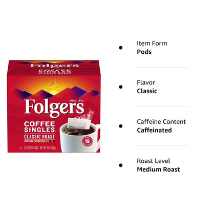 Folgers Coffee Singles – Travel-Ready Coffee Packets for Business Trips and Hotel Work Stays