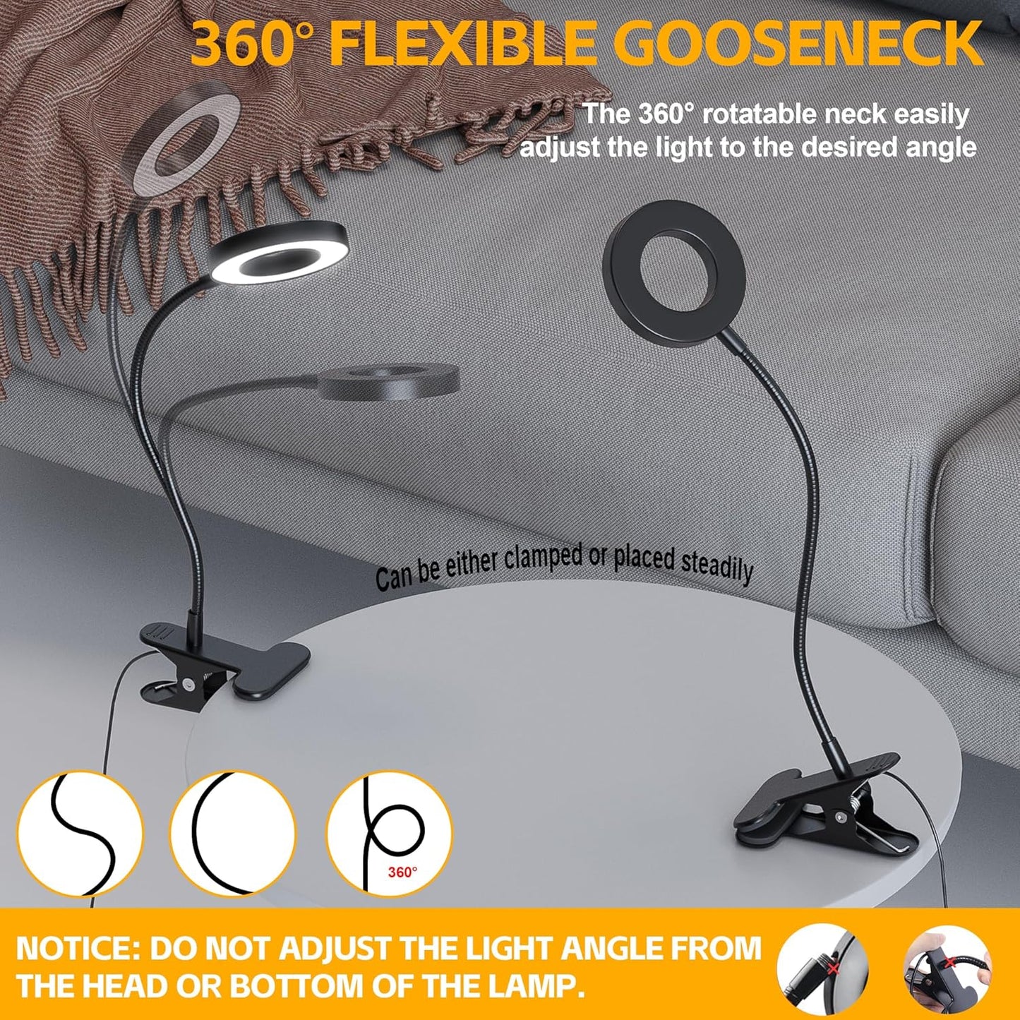 Foneso Mercury-Free Clip-On Desk Lamp – Energy Efficient 7W LED Replaces Hot Incandescent Bulbs, Stays Cool Through Long Sessions