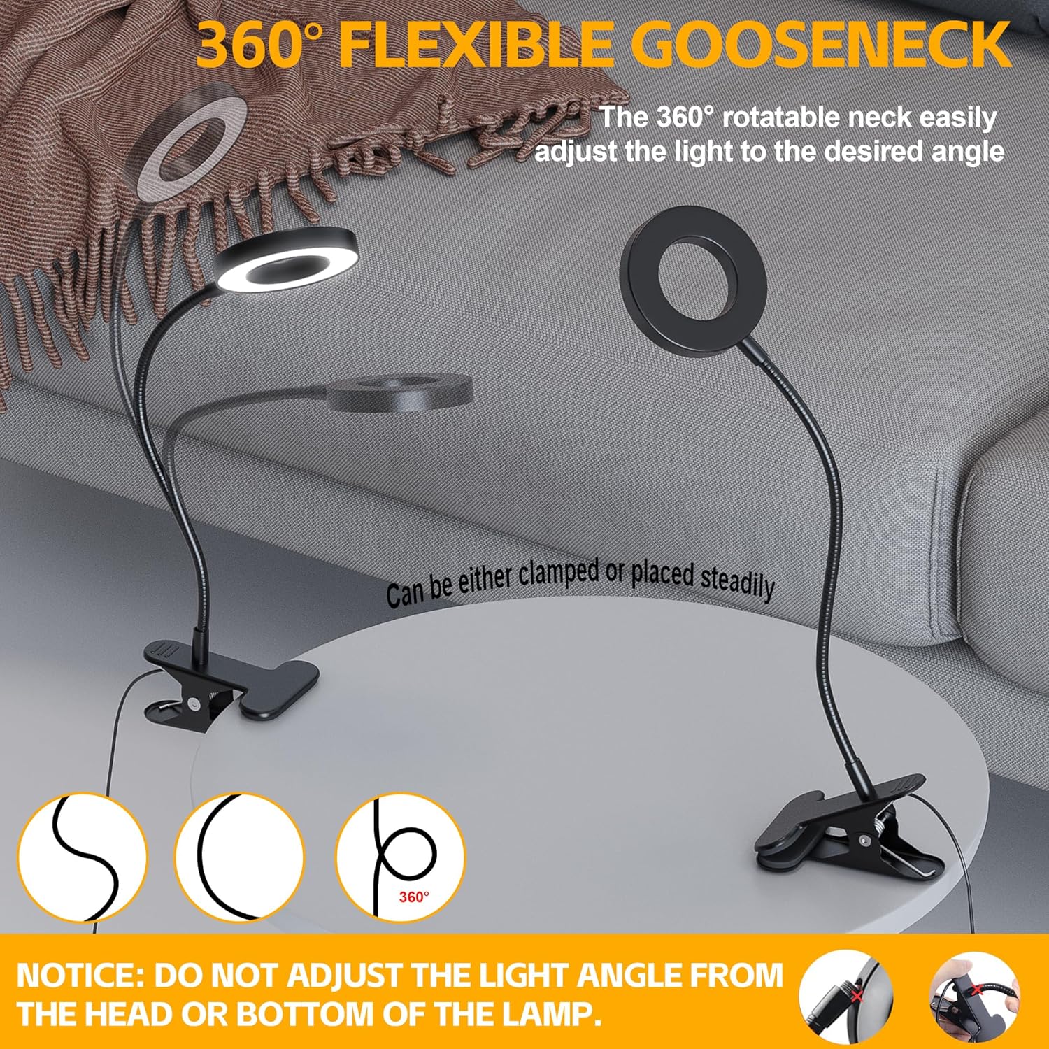 Foneso Mercury-Free Clip-On Desk Lamp – Energy Efficient 7W LED Replaces Hot Incandescent Bulbs, Stays Cool Through Long Sessions