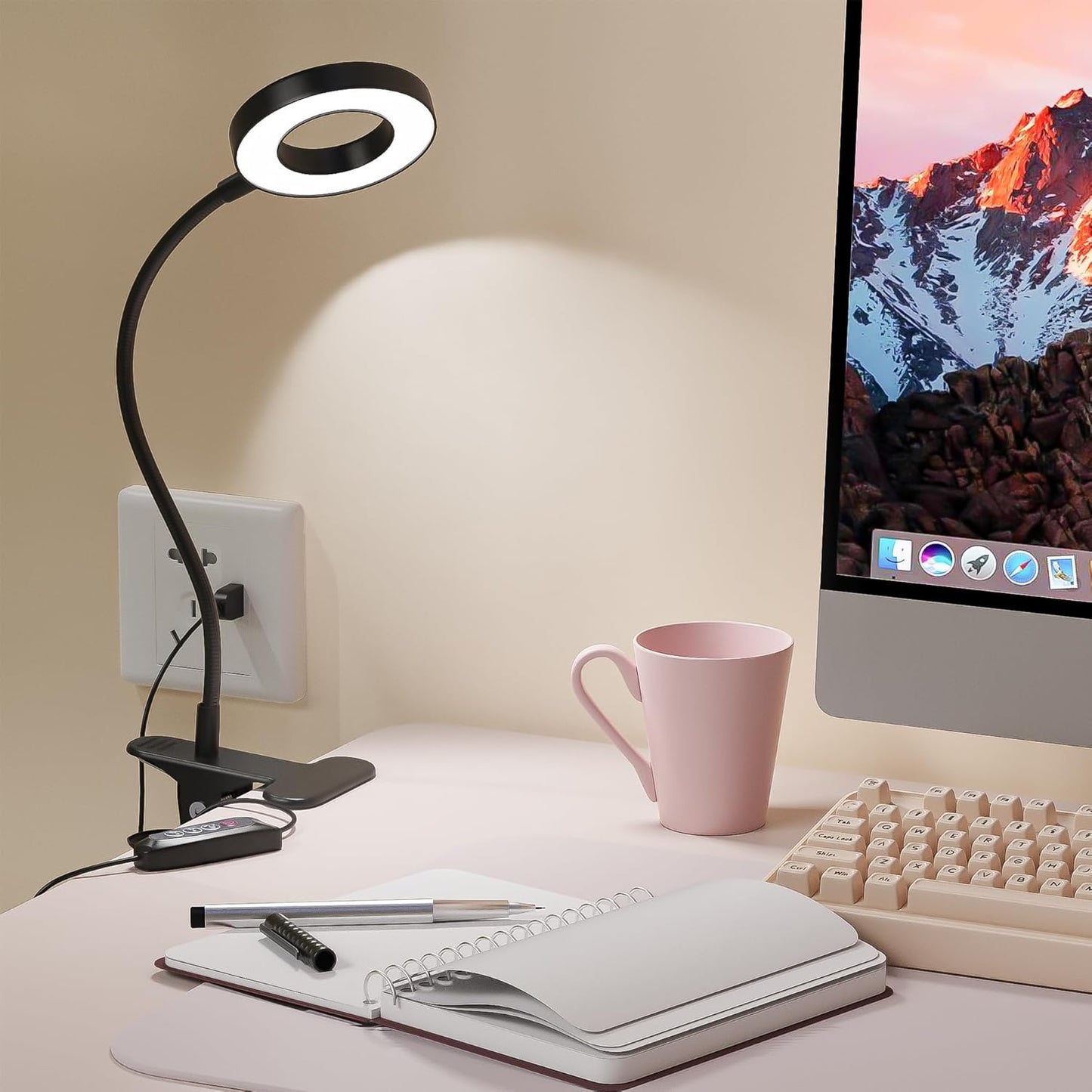 Foneso Mercury-Free Clip-On Desk Lamp – Energy Efficient 7W LED Replaces Hot Incandescent Bulbs, Stays Cool Through Long Sessions
