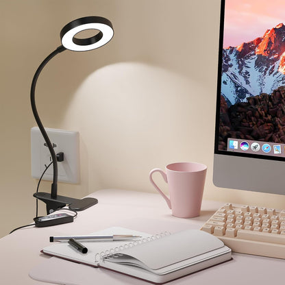 Foneso Mercury-Free Clip-On Desk Lamp – Energy Efficient 7W LED Replaces Hot Incandescent Bulbs, Stays Cool Through Long Sessions
