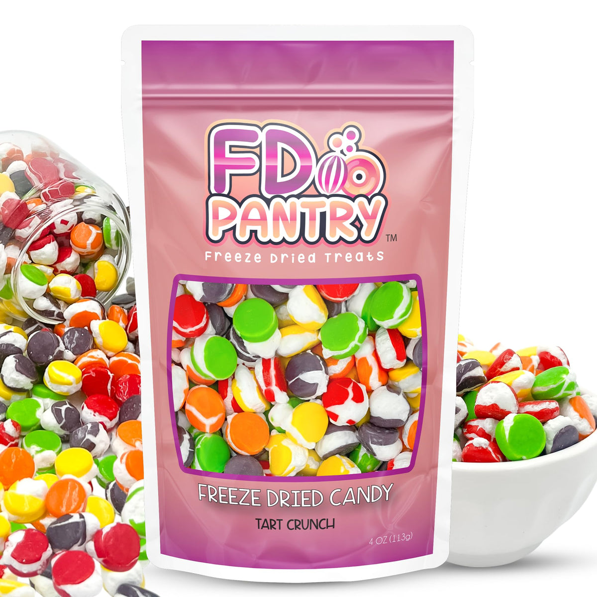Freeze Dried Candy Tarts Crunch: Crunchy Sweetness, 4 oz Flavors: Cherry, Lemon, Lime, Orange, Grape. Tarts Resealable Bag Tangy Sweet