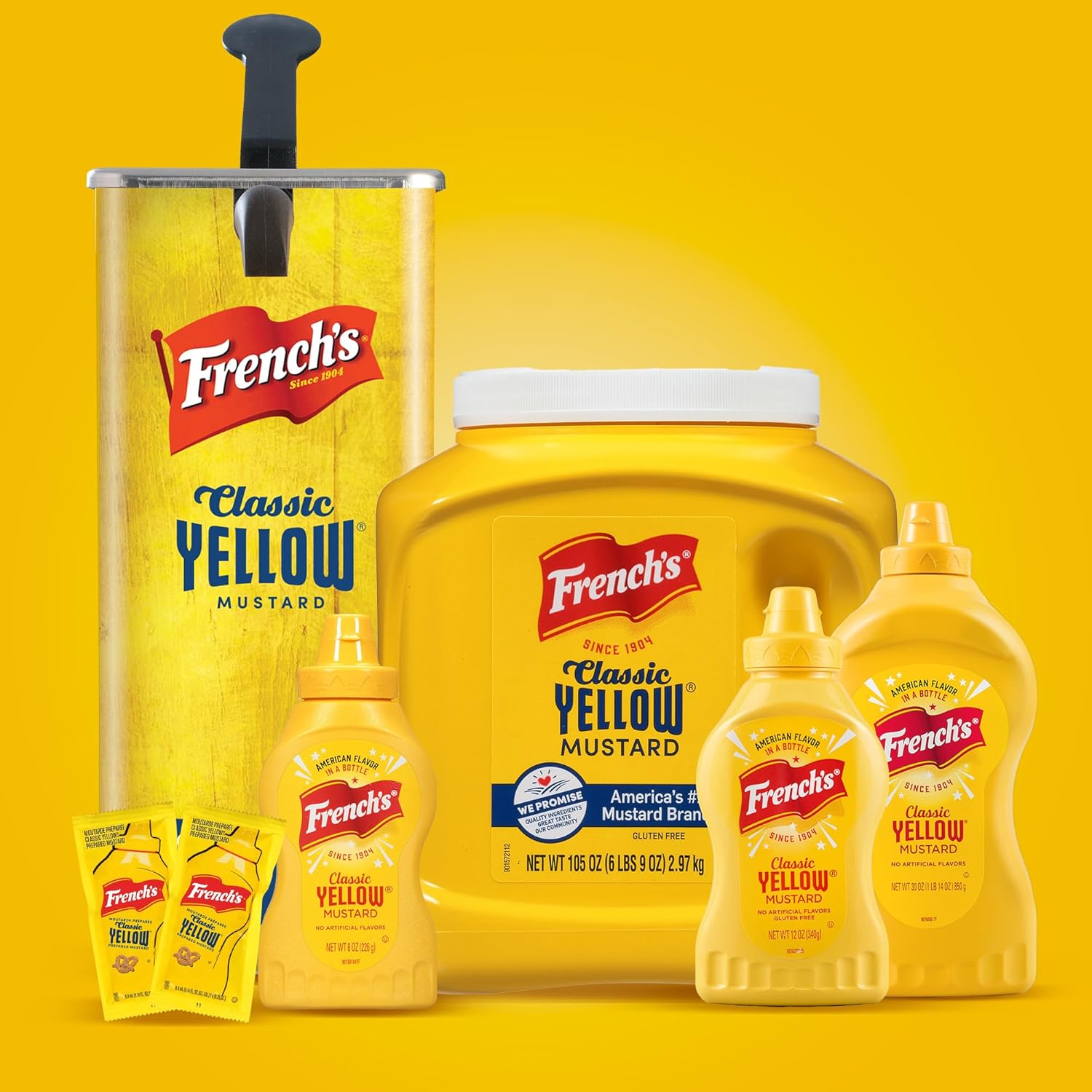 French's Classic Yellow Mustard, 105 oz – Cramp Relief Mustard for Personal Wellness Routines and Single-Serve Home Use