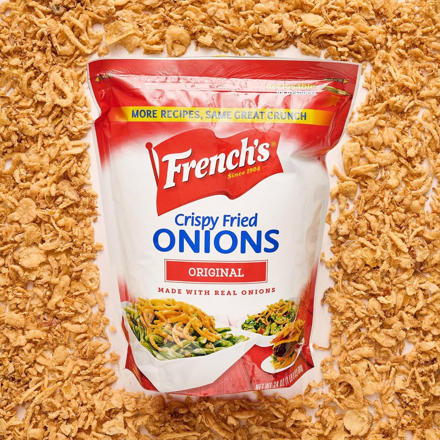 French's Original Crispy Fried Onions 24 oz – No-Prep Crispy Garnish for Busy Home Cooks