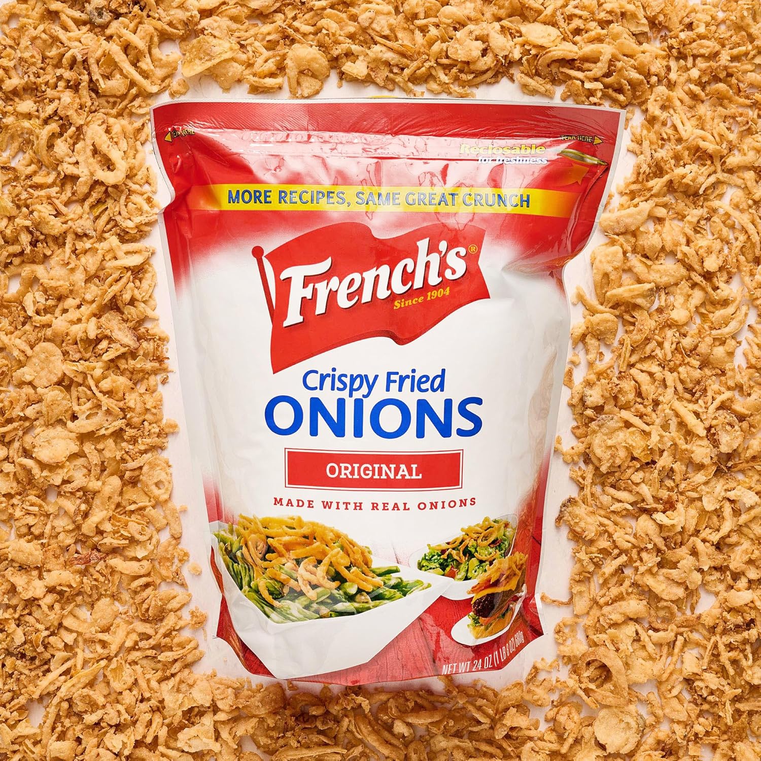 French's Original Crispy Fried Onions 24 oz – No-Prep Crispy Garnish for Busy Home Cooks