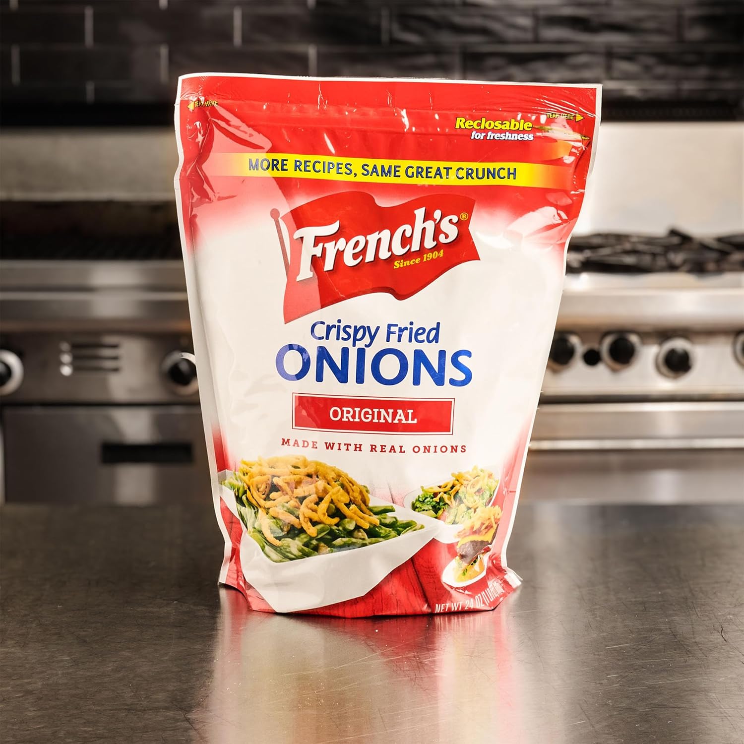 French's Original Crispy Fried Onions 24 oz – No-Prep Crispy Garnish for Busy Home Cooks