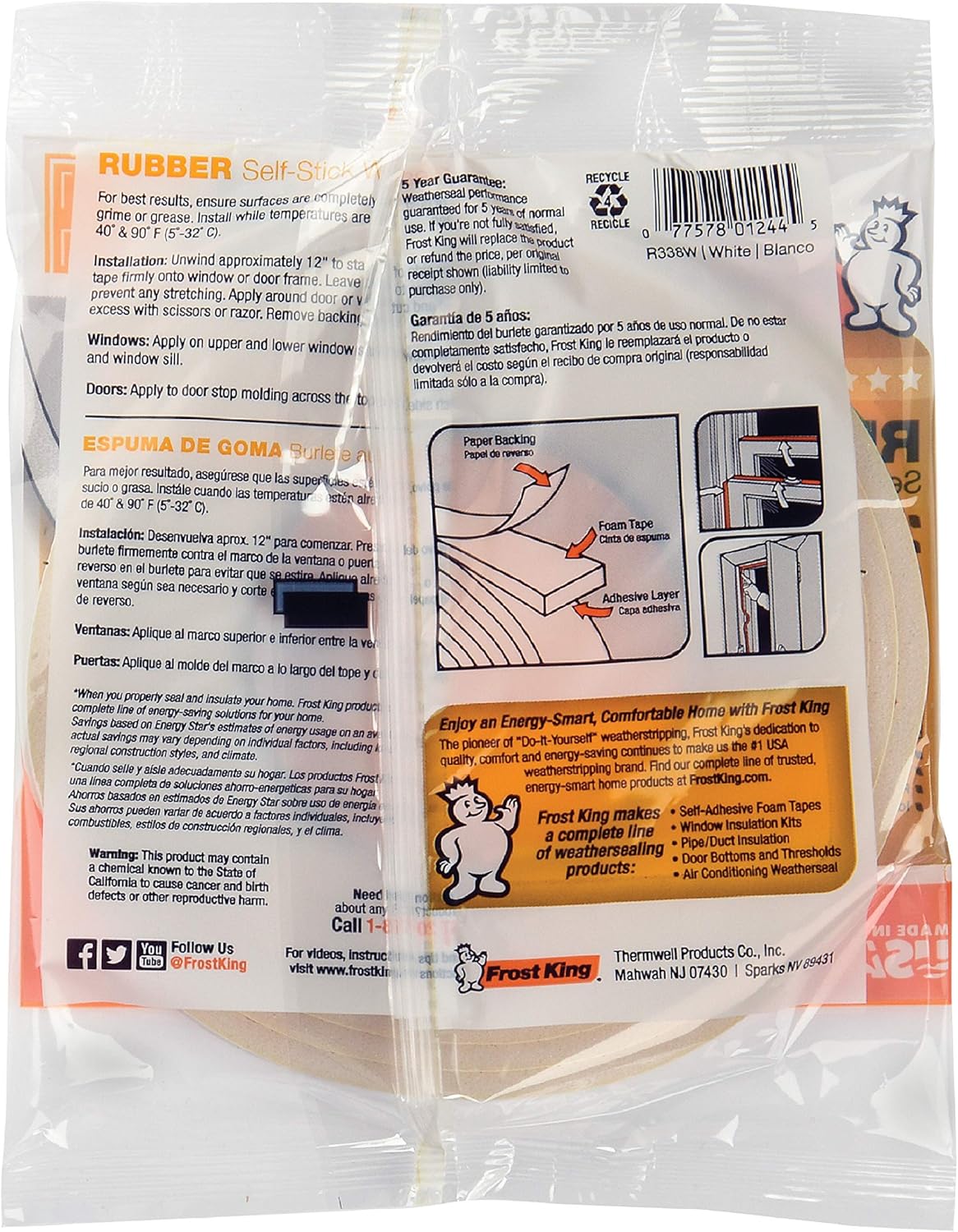 Frost King R338H Weatherproof Foam Seal for Outdoor Use, Resists Moisture on RV Slide Outs, Truck Cabs, and Marine Hatches