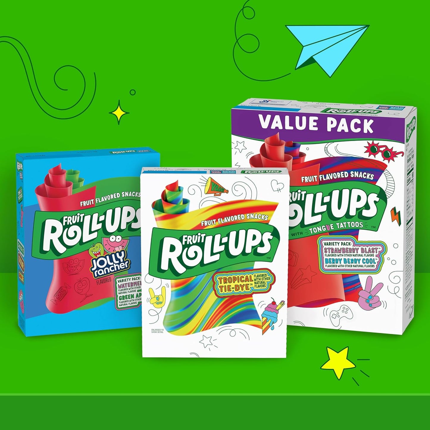 Fruit Roll-Ups Tropical Tie-Dye Variety – Stocking Stuffer and Holiday Party Snack Pack for Kids