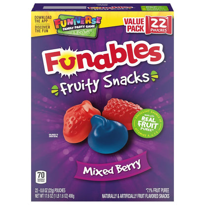 Funables Fruity Snacks Mixed Berry, 70 Calorie Fat-Free Gluten-Free Snack for Mindful Family Pantry, 22-Count Box