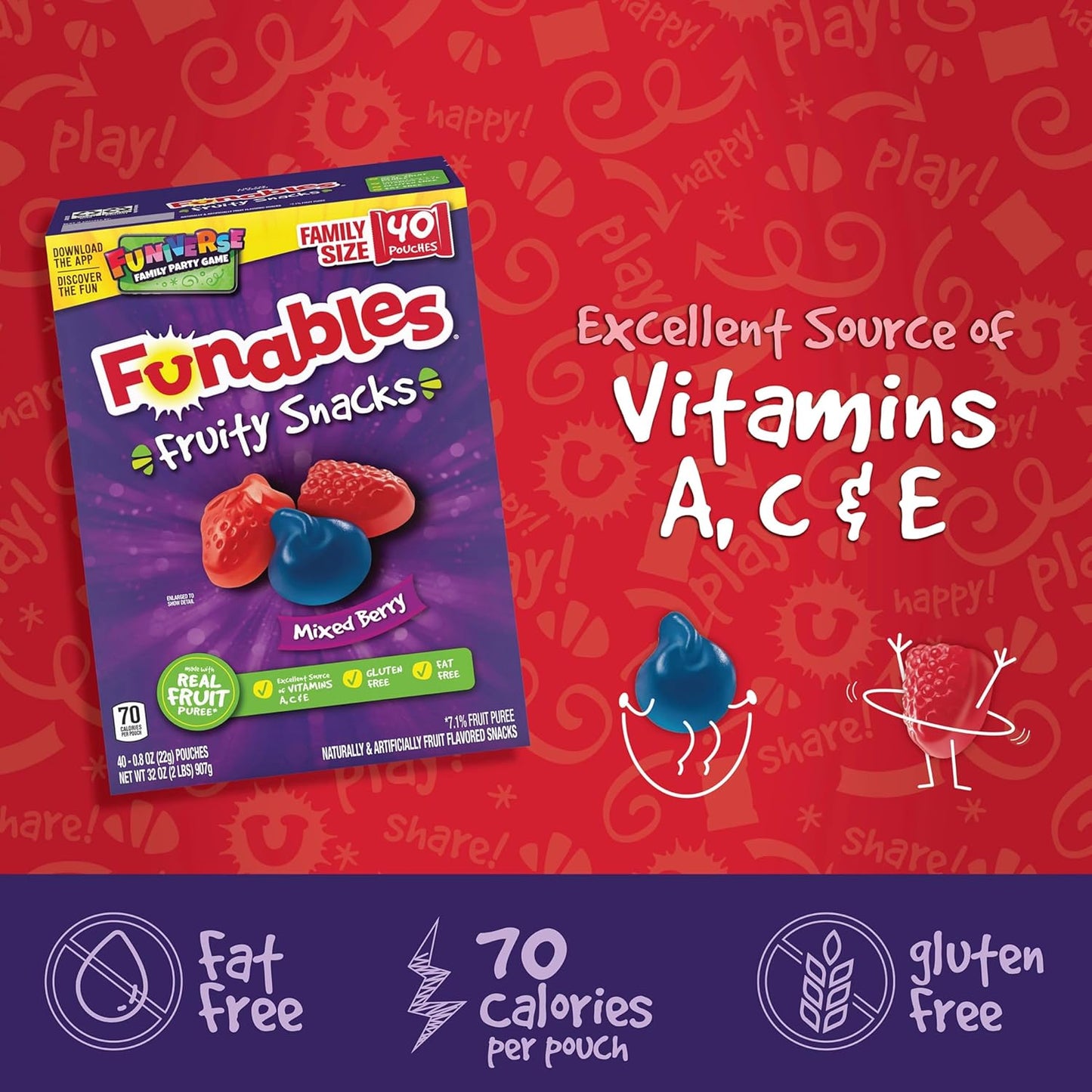 Funables Fruity Snacks, Portion Controlled Berry Gummies for Picnic Basket and Camping Trip