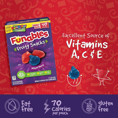 Funables Fruity Snacks, Portion Controlled Berry Gummies for Picnic Basket and Camping Trip