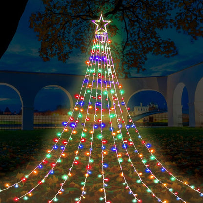 FUNIAO Waterfall String Lights for Bedroom and Entryway, 320 LED Star Topper Curtain Lights for Cozy Christmas Ambiance