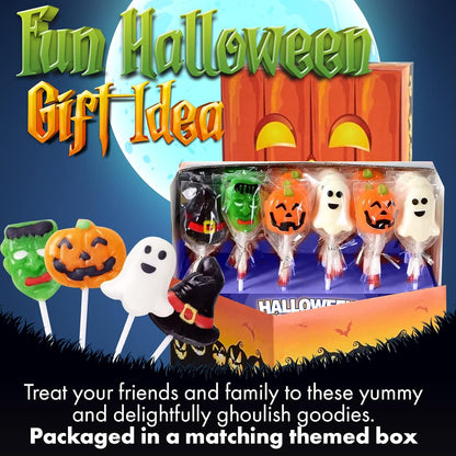 Fusion Select Trick or Treat Lollipops – Kid-Friendly Halloween Candy with Frankenstein, Ghost & Pumpkin Designs, Bulk 30 Count