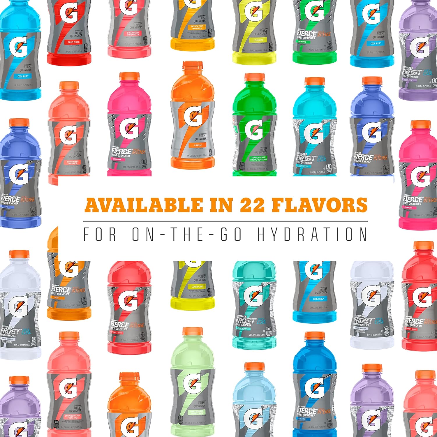 Gatorade Hydration Drink for Hiking and Park Outings, 20 oz Cool Blue Glacier Freeze Riptide Pack of 12
