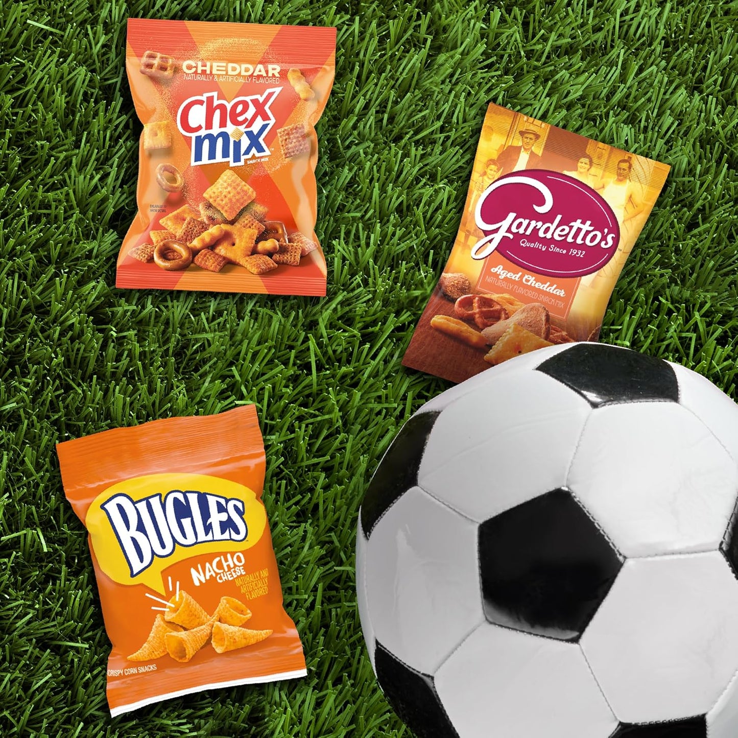 General Mills Cheesy Snack Variety Pack – After School Family Snacks for Picky Eaters, 20 ct Box with Cheddar Chex Mix, Bugles & Gardetto's