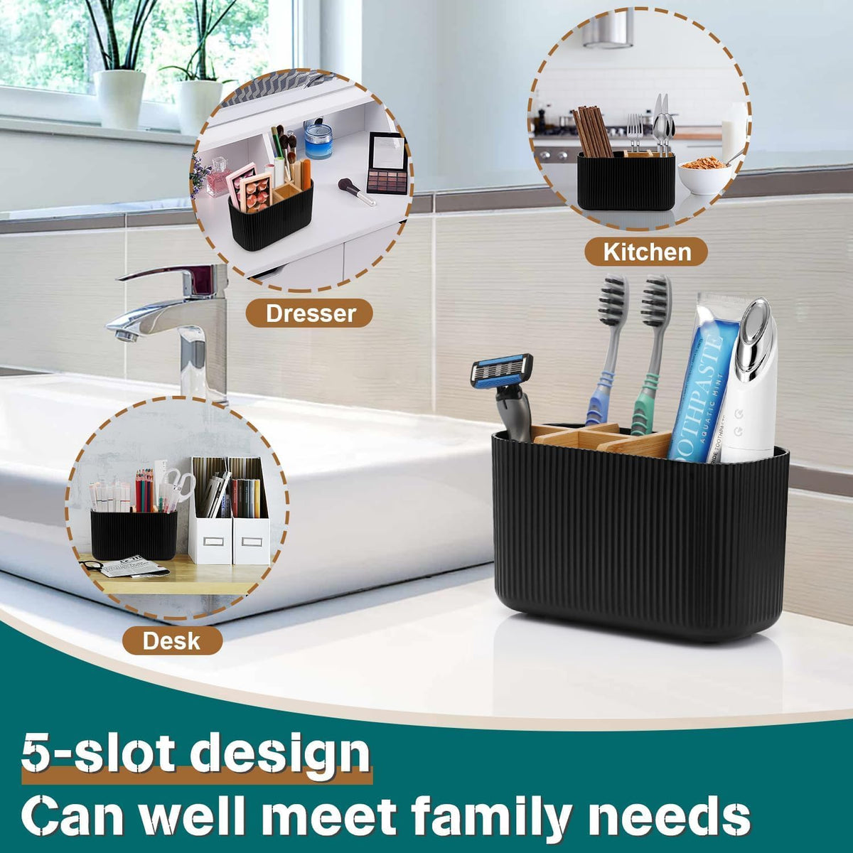 GFWARE Bamboo Toothbrush Organizer – Intentional Bathroom Storage with Removable Dividers for Easy Cleaning