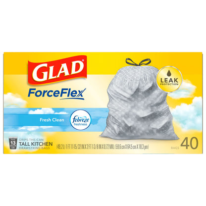 Glad ForceFlex Tall Kitchen Trash Bags – Gentle Febreze Fresh Clean Odor Control for Wind-Down Households, 13 Gallon 110 Count
