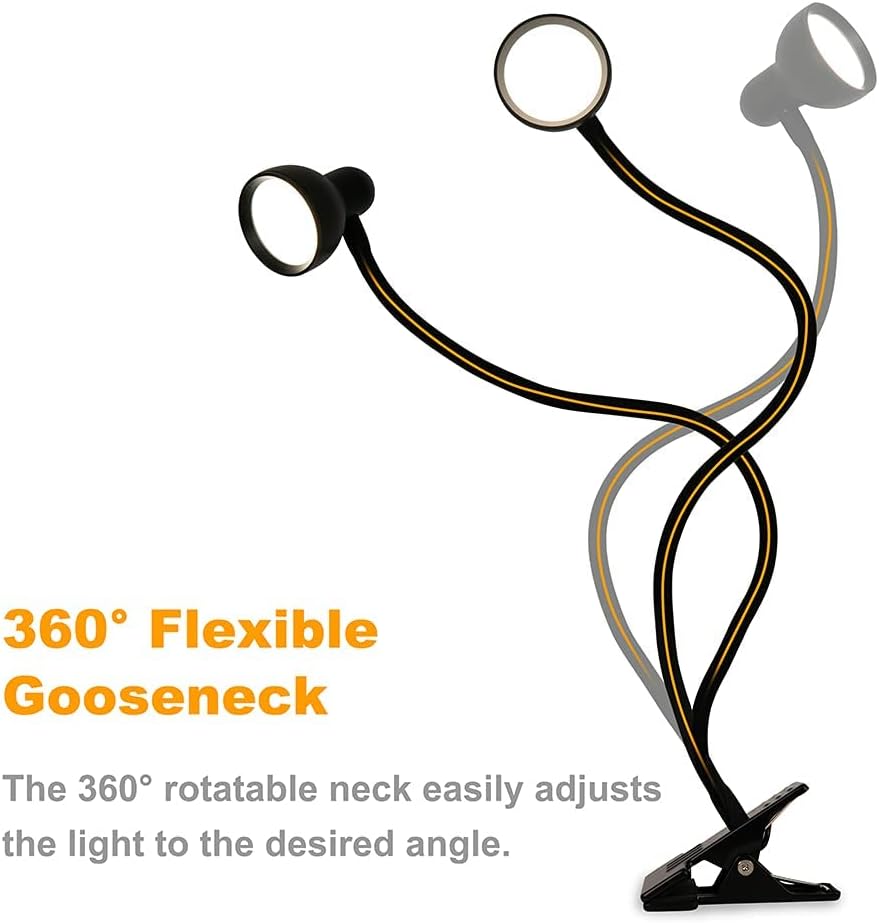Glocusent Clean Design Book Light - Intentional Bedroom Reading Solution, Neutral Gooseneck Lamp with Metal Clamp